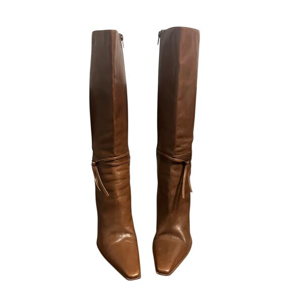 Vintage Bronx Brown Camel Leather Knee High Pointed Toe Boots Size 9.5 - Picture 4 of 8
